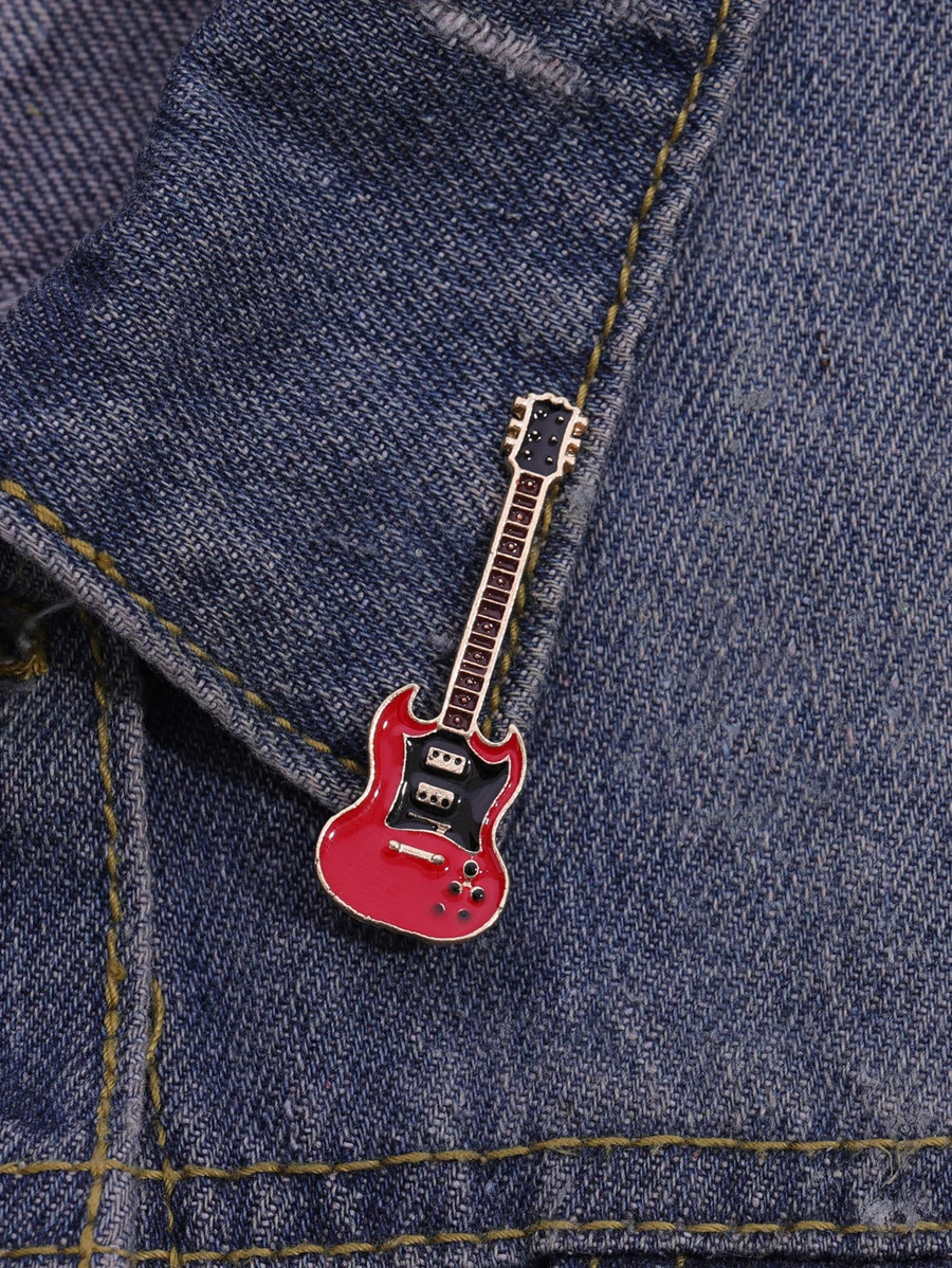 1pc Fashionable Zinc Alloy Musical Instrument Design Brooch For Women For Daily Decoration - Red - View 1