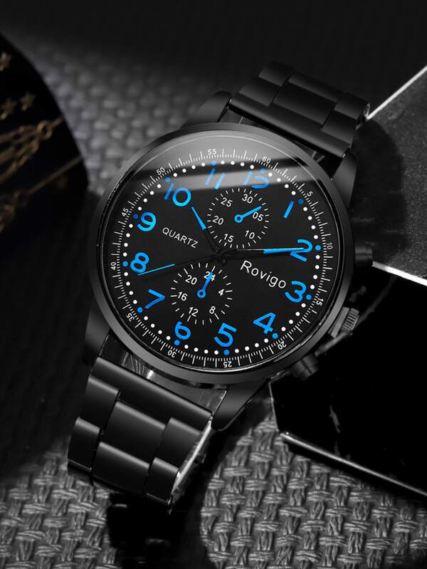 2pcs Fashion Business Gentleman Circular Digital Scale Men's Steel Band