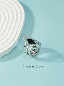 1入组裝時尚幾何設計女式日常裝飾戒指 - 銀色 - 查看 3