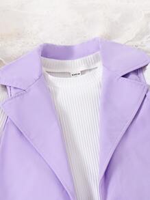 SHEIN 女孩泡泡袖T恤和西裝領馬甲西裝外套和褶皺面料短褲 - 彩色 - 查看 3