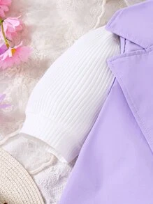 SHEIN 女孩泡泡袖T恤和西裝領馬甲西裝外套和褶皺面料短褲 - 彩色 - 查看 7