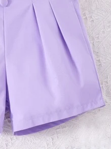 SHEIN 女孩泡泡袖T恤和西裝領馬甲西裝外套和褶皺面料短褲 - 彩色 - 查看 8