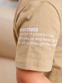 SHEIN Baby Boy Slogan Graphic Tee & Joggers - Khaki - View 4