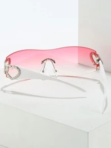 1 pieza Gafas de moda con forma de corazón sin marco de plástico decorativas para el verano, la playa, actividades al aire libre y viajes - Rosa Pálido - Ver 4