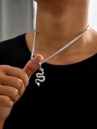 1入組龐克中國龍吊墜項鍊適合男士日常裝飾,不銹鋼首飾類