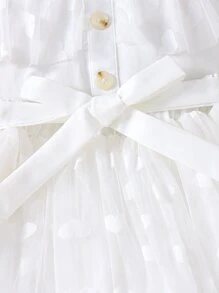 SHEIN Girls Button Front Cami Top & Heart Mesh Belted Skirt - White - View 3