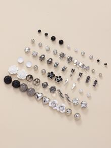 30對/套時尚花和愛心設計耳釘適用於女士日常裝飾 - 彩色 - 查看 4