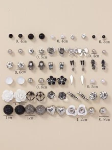 30對/套時尚花和愛心設計耳釘適用於女士日常裝飾 - 彩色 - 查看 5