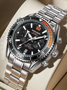 1pc Men Silver Zinc Alloy Strap Fashion Round Dial Mechanical Watch, For Daily Decoration - Silver - View 1