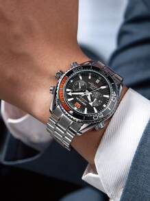 1pc Men Silver Zinc Alloy Strap Fashion Round Dial Mechanical Watch, For Daily Decoration - Silver - View 8