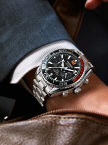 1pc Men Silver Zinc Alloy Strap Fashion Round Dial Mechanical Watch, For Daily Decoration - Silver - View 9