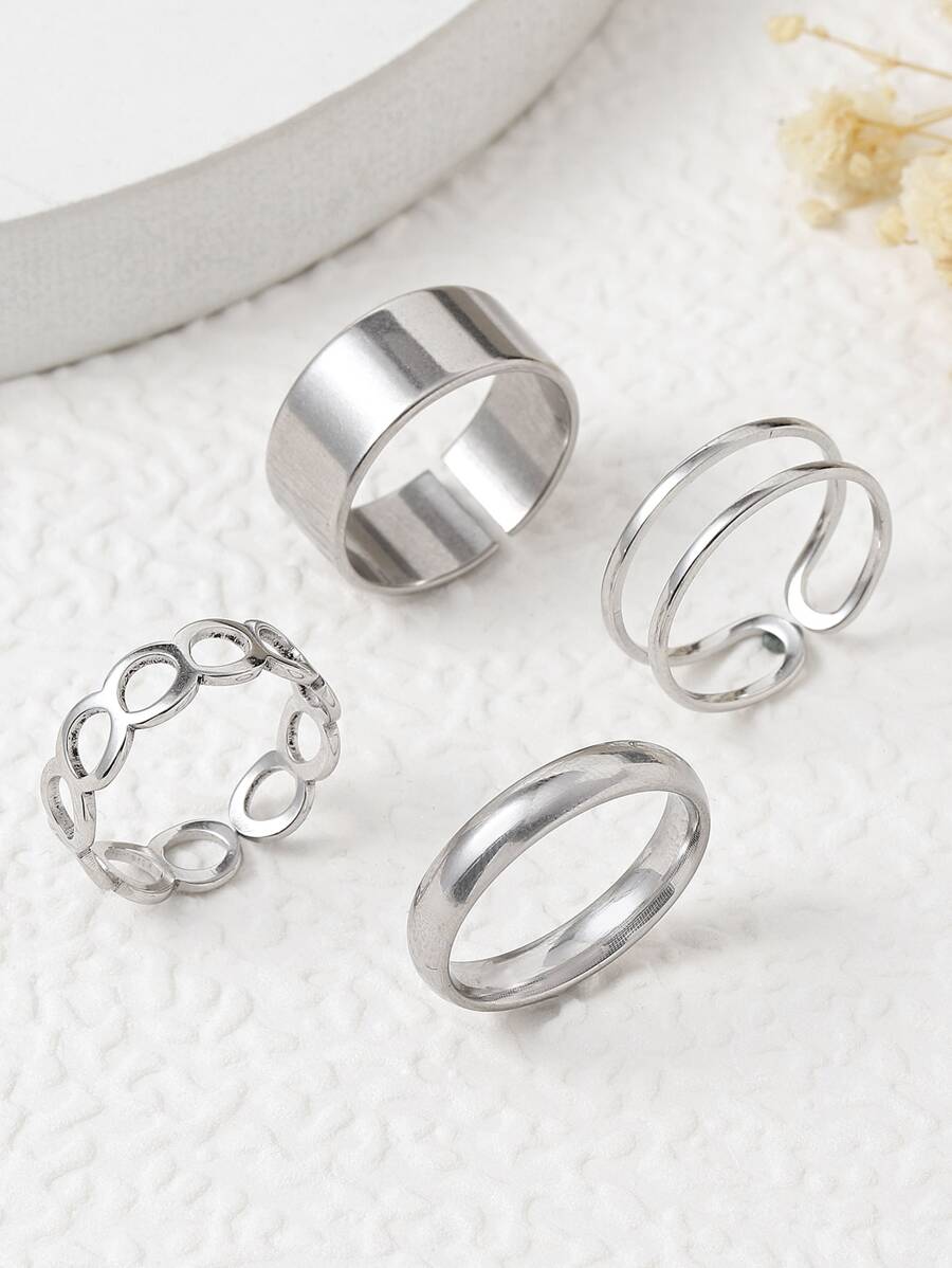 4pcs/set Fashion Stainless Steel Minimalist Ring For Women For Daily Decoration