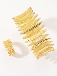 Women's Elegant Gold Bangle & Ring Set - Yellow Gold - View 3