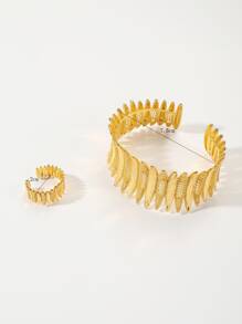 Women's Elegant Gold Bangle & Ring Set - Yellow Gold - View 4