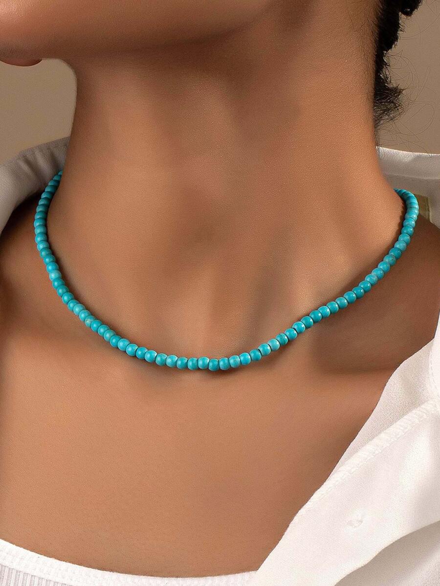 vòng cổ trang trí đính đá thời trang cho nữ để trang trí hàng ngày - Màu ngọc lam - Xem 1