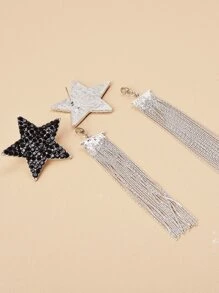 1pair Glamorous Rhinestone & Chain Tassel Decor Earring Jackets For Women For Daily Decoration - Black - View 2