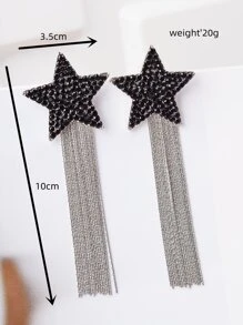 1pair Glamorous Rhinestone & Chain Tassel Decor Earring Jackets For Women For Daily Decoration - Black - View 3