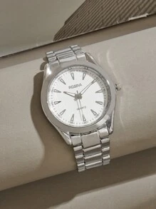 男士圓形指針石英手錶，作為父親節禮物 - 銀色 - 查看 1