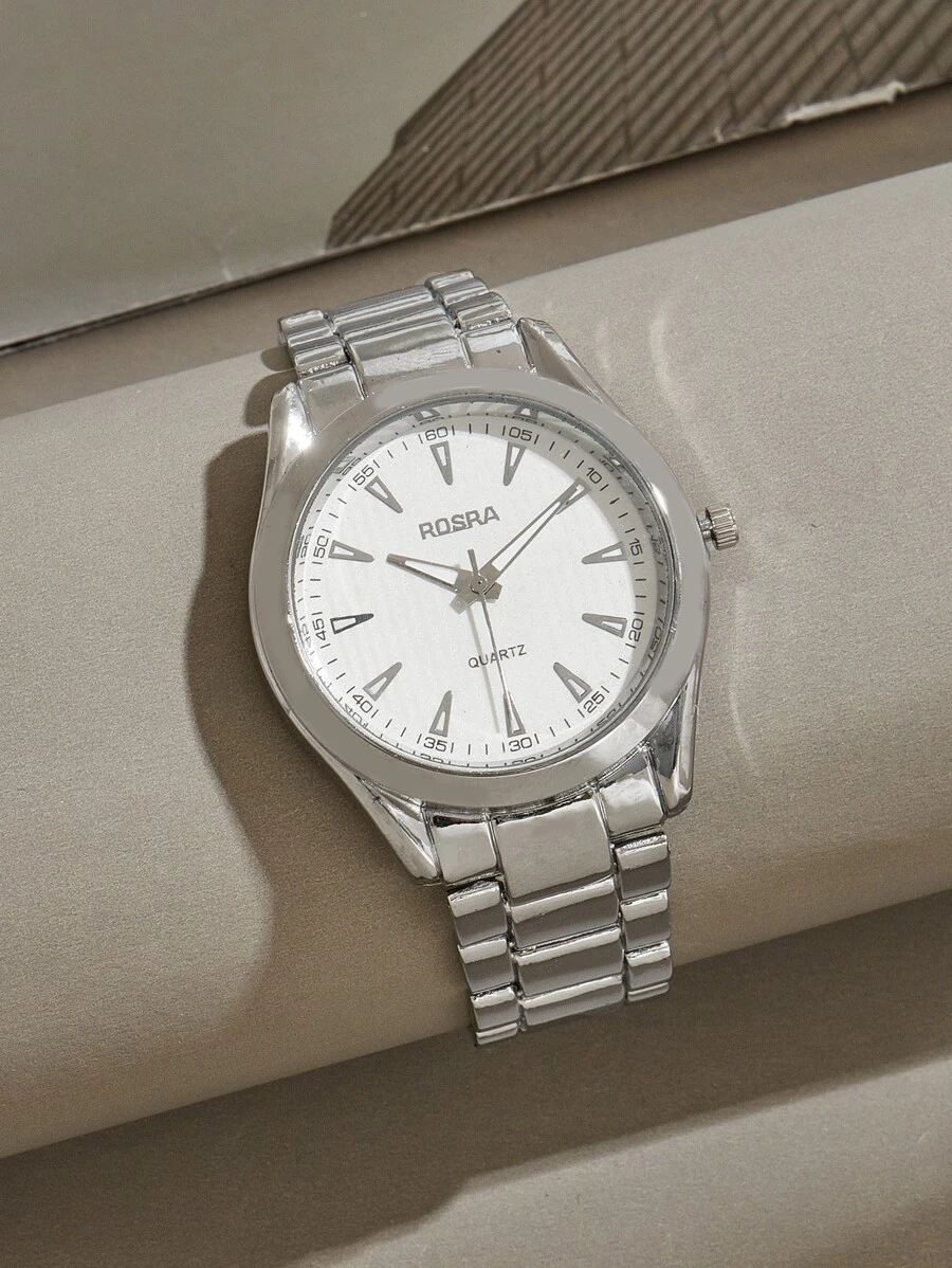 男士圓形指針石英手錶，作為父親節禮物 - 銀色 - 查看 1