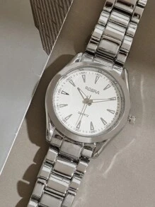 男士圓形指針石英手錶，作為父親節禮物 - 銀色 - 查看 2