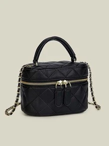 鑽石條紋鏈帶迷你斜挎包，多用途 - 黑色 - 查看 3