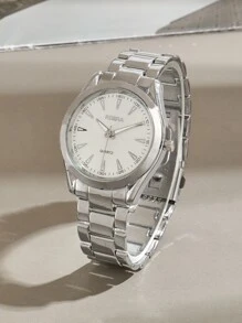 男士圓形指針石英手錶，作為父親節禮物 - 銀色 - 查看 3