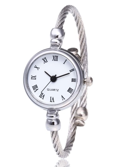1pc Women Silver Zinc Alloy Strap Fashion Twist Detail Round Dial Quartz Watch, For Daily Decoration