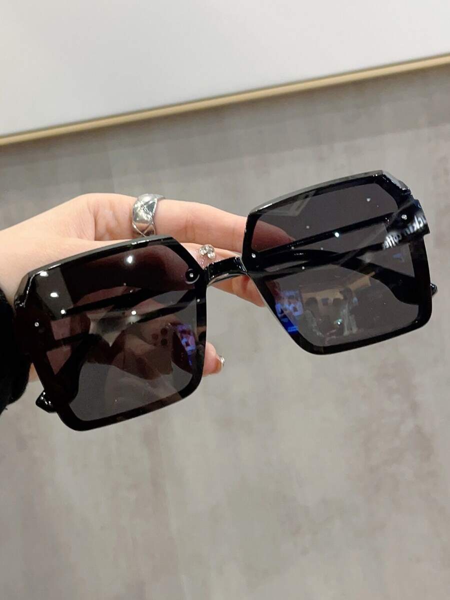 1 cặp kính thời trang gọng hình học khoét rỗng cho phụ nữ dùng trong cuộc sống hàng ngày - Màu xám đen - Xem 1