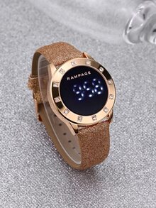 1 Nữ Champagne PU Dây Đeo Polyurethane Thời Trang Kim Cương Giả Trang Trí Ngày Mặt Tròn Đồng Hồ Kỹ Thuật Số, Cho Trang Trí Hàng Ngày - Hoa hồng vàng - Xem 2