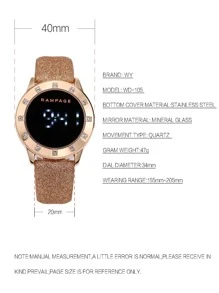 1 Nữ Champagne PU Dây Đeo Polyurethane Thời Trang Kim Cương Giả Trang Trí Ngày Mặt Tròn Đồng Hồ Kỹ Thuật Số, Cho Trang Trí Hàng Ngày - Hoa hồng vàng - Xem 3