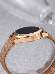 1 Nữ Champagne PU Dây Đeo Polyurethane Thời Trang Kim Cương Giả Trang Trí Ngày Mặt Tròn Đồng Hồ Kỹ Thuật Số, Cho Trang Trí Hàng Ngày - Hoa hồng vàng - Xem 4