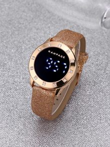 1 Nữ Champagne PU Dây Đeo Polyurethane Thời Trang Kim Cương Giả Trang Trí Ngày Mặt Tròn Đồng Hồ Kỹ Thuật Số, Cho Trang Trí Hàng Ngày - Hoa hồng vàng - Xem 6