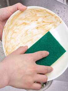 5pcs/set Double Side Cleaning Sponge, Green Scouring Pad For Kitchen - Green - View 2