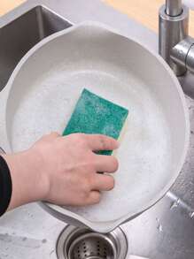 5pcs/set Double Side Cleaning Sponge, Green Scouring Pad For Kitchen - Green - View 4