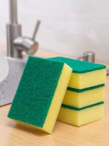 5pcs/set Double Side Cleaning Sponge, Green Scouring Pad For Kitchen - Green - View 6