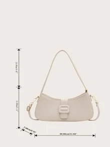 搭扣裝飾法棍包素色極簡 - 米色 - 查看 3