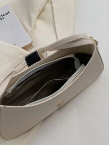 搭扣裝飾法棍包素色極簡 - 米色 - 查看 5