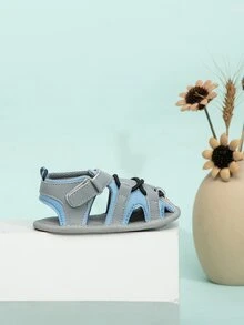 嬰兒雙色鏤空魔術貼帶時尚夏天涼鞋 - 灰色 - 查看 5