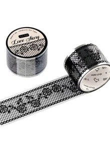 PAPERMOER 1卷蕾絲圖案美紋紙膠帶用於DIY工藝裝飾複古多用途和紙膠帶 - 杏色 - 查看 4