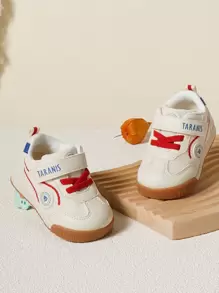 TARANIS Kids Letter Detail Striped Pattern Running Shoes, Fabric Lace-up Design Sneakers - Multicolor - View 7