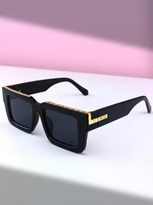 1對男女適用的方框時尚太陽眼鏡，優雅適用於日常生活 - 黑色 - 查看 1