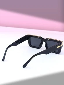 1對男女適用的方框時尚太陽眼鏡，優雅適用於日常生活 - 黑色 - 查看 3