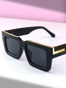 1對男女適用的方框時尚太陽眼鏡，優雅適用於日常生活 - 黑色 - 查看 4