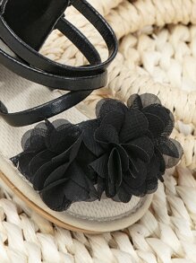 Baby Flower Decor Strap Sandals, Ankle Strap Sandals - Black - View 4