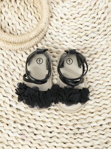 Baby Flower Decor Strap Sandals, Ankle Strap Sandals - Black - View 5