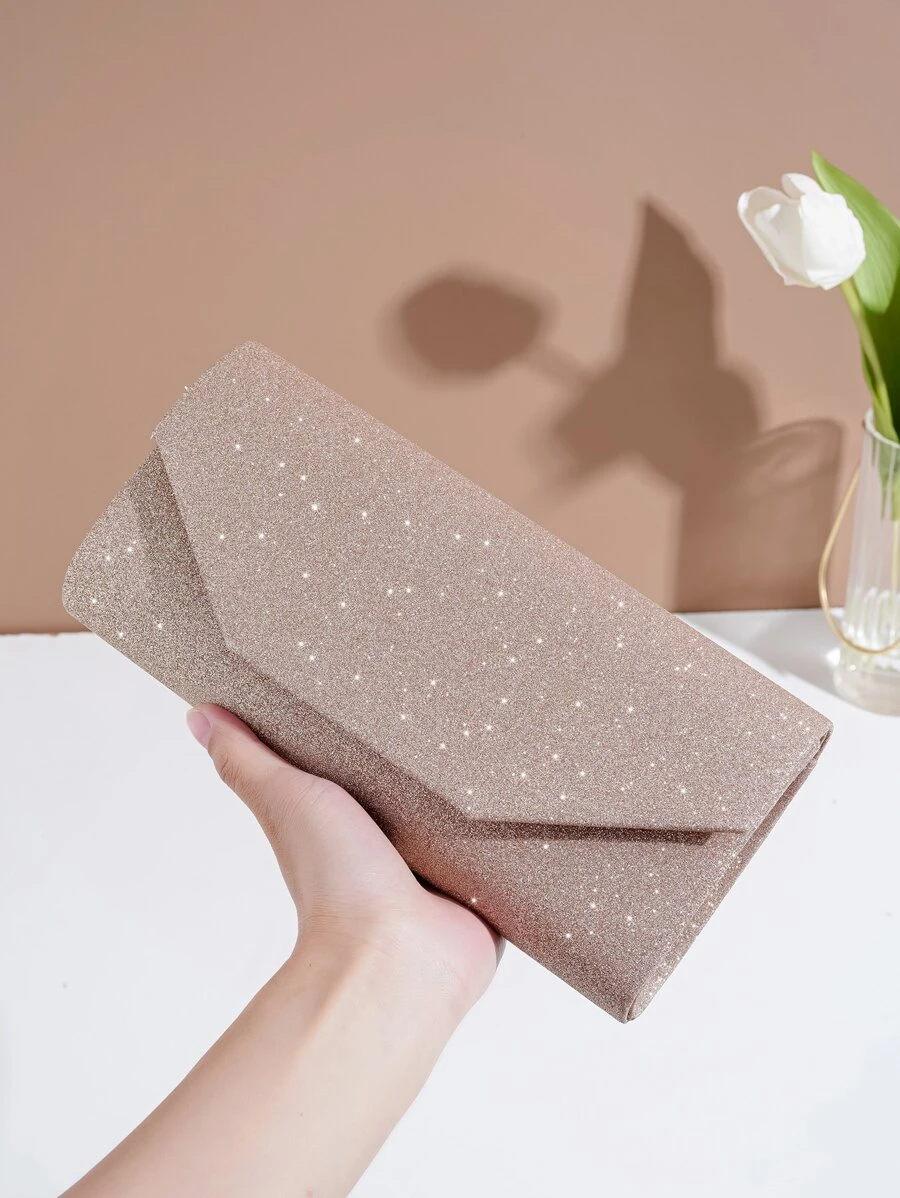 小信封包金屬亮絲設計鏈條帶適用於舞會 - 香檳色 - 查看 1