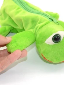 1 pieza Bolsa de papelería con forma de rana, estuche grande y sencillo de gran capacidad para estudiantes, estuche de lápices, bolsa de lápices, bolso escolar - Verde - Ver 4