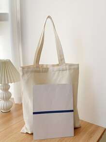 Floral & Letter Graphic Shopper Bag Canvas - Beige - View 2