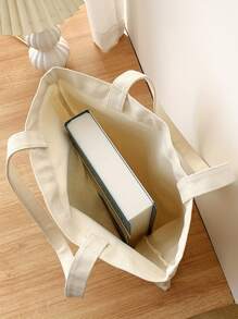Floral & Letter Graphic Shopper Bag Canvas - Beige - View 4