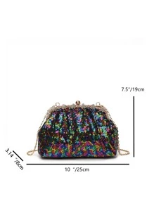 2023 New Arrival Fashion Metallic Chain & Shimmery Ruched Clasp Bag Suitable For Women Night Out, Party, Club, Photography, & As A Gift For Best Friends - Multicolor - View 4